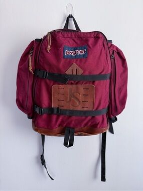 Vintage 90’s Jansport burgundy super sack backpack with leather accents